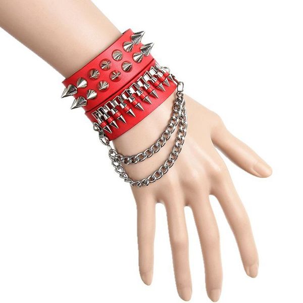 

link, chain the 2 rows of combination spike bracelet with a row iron, Black