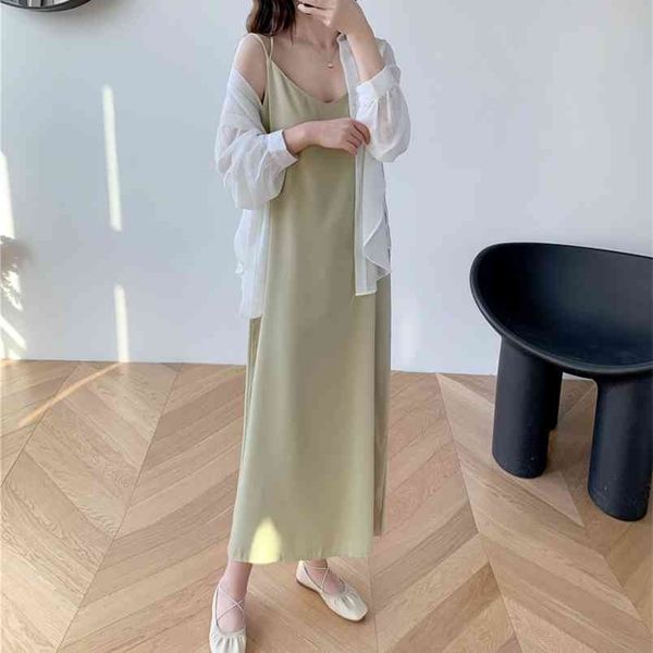 

summer suspender solid color dress sleeveless length foreign trade casual skirt women 210507, Black;gray