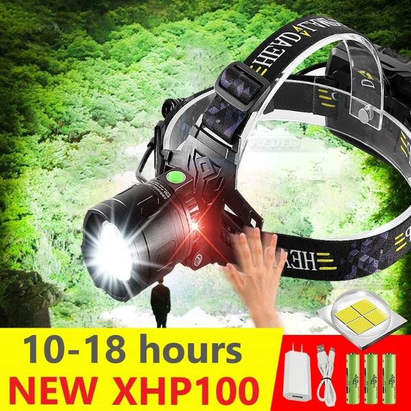

led headlamp powerful xhp100 head 18650 rechargeable usb work light xhp90 ir sensor lamp fishing camping lantern headlamps