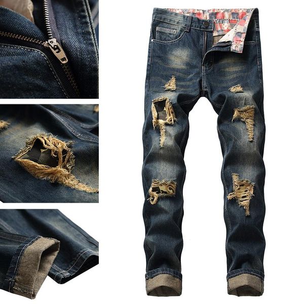

men's jeans straight legs business pants casual tide brand summer thin, Blue