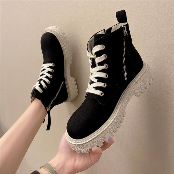 

boots round toe ankle woman solid colour genuine leather crystal buckle zapatos de mujer 2021 luxury designer shoes, Black