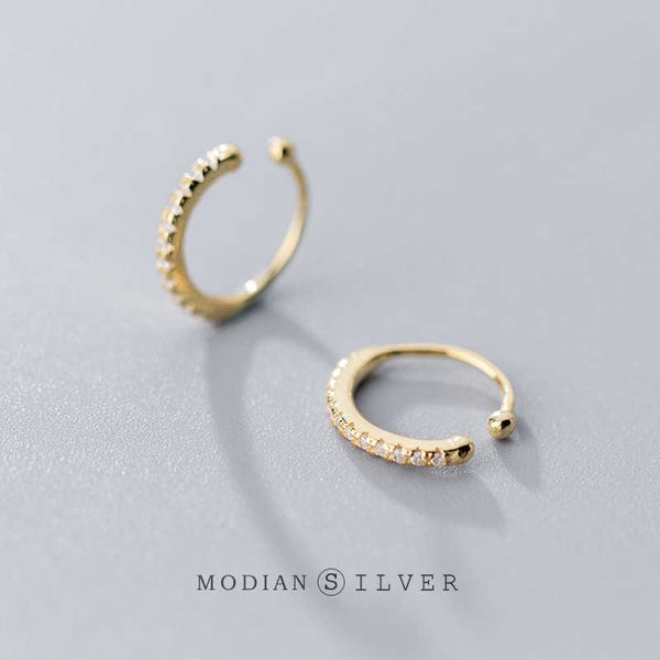 

minimalism fashion gold color clip earrings classic 925 sterling silver clear cz clips ear for women girl fine jewelry 210707
