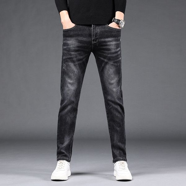 

autumn and winter jeans mens fashion brand embroidery stretch loose straight wear korean casual pants, Blue