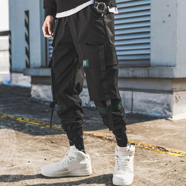 

men's pants style fashion pure color overalls leisure casual fleece pockets loose trousers pant pantalones hombre, Black