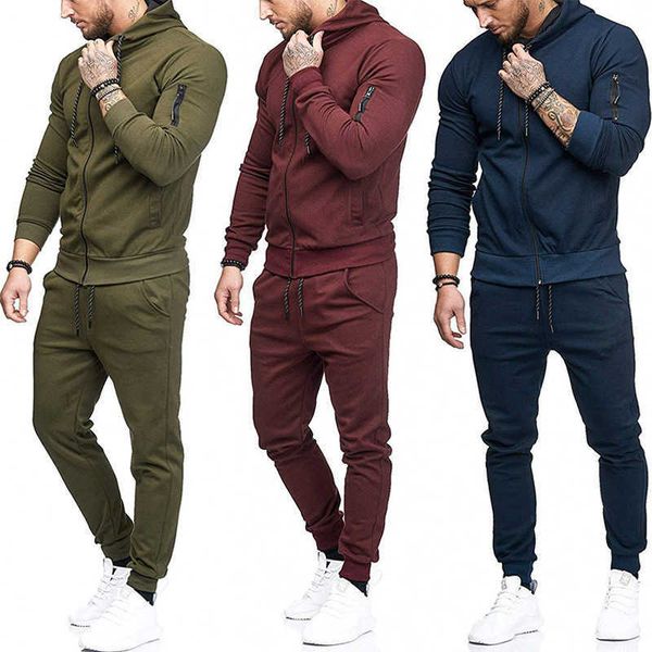 

muscle fashion casual sportswear autumn new hooded pullover jacket men's suit, Gray