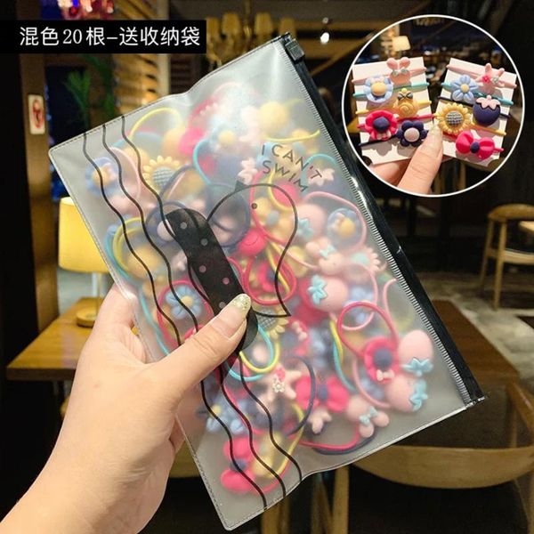 

hair accessories 20pcs children's girls headdress not hurt tie ring hairpin rope rubber band set, Slivery;white