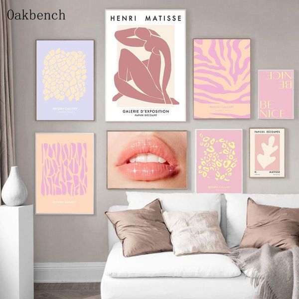 

paintings abstract matisse posters pink lips wall art canvas painting nordic colorful prints pictures girls room living decor