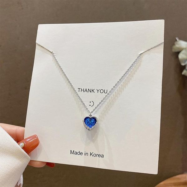 

pendant necklaces 2021 korean exquisite blue crystal necklace fashion temperament love female jewelry, Silver
