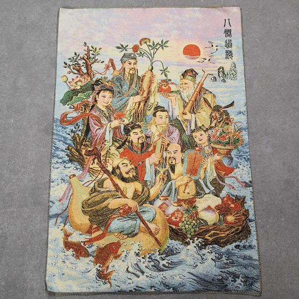 

other arts and crafts tibetan tantric buddha statue silk embroidered thangka brocade painting gold embroidery eight immortals crossing th
