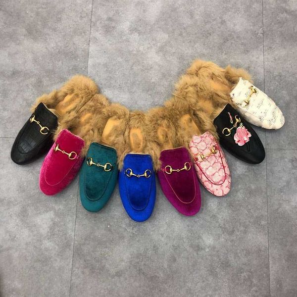 

2021 designer fashion women slipper princetown g ladiese muine leather loafers furs muller slippers with buckle casual fur mules flats size3, Black