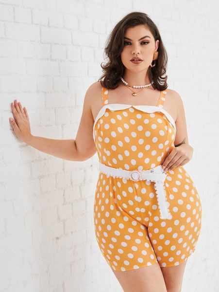 

plus polka dot cami romper without belt o1qf#, Black