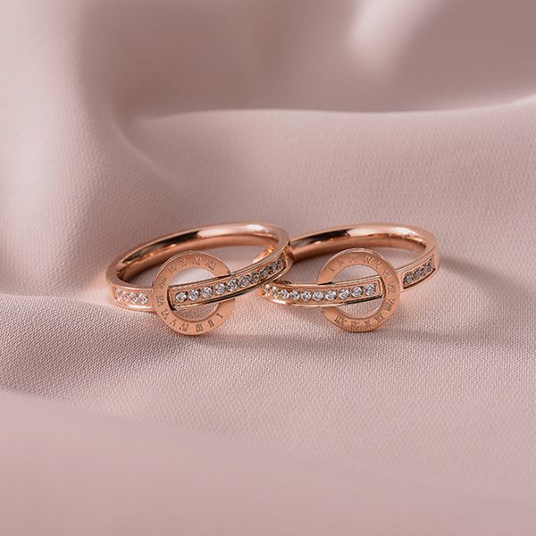 

beautiful design micro pave ring rose gold plated women's stainless steel rings jewelry, Silver