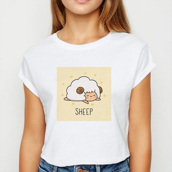 

animal sheep hipster young womens spring summer harajuku casual cute printing tees loose o neck, White