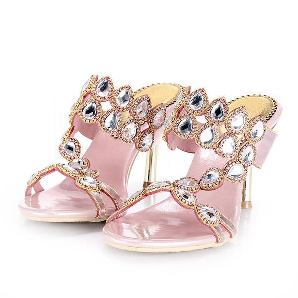 

slippers women stiletto .5 cm high heel rhinestone hollow summer diamonds, Black