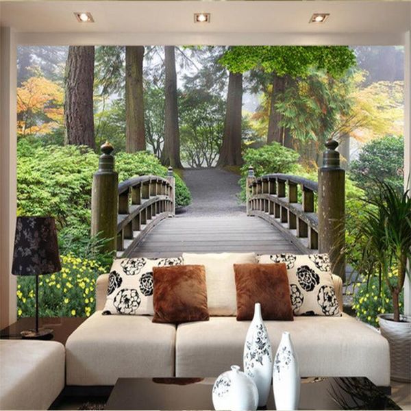 

wallpapers mural papel de parede para quarto custom wallpaper park wooden bridge 3d landscape background painting wall murals