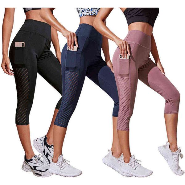 Kırpılmış Yoga Pantolon Kadın Zayıflama Fitness Şort Koşu Tayt Cep Spor Pantolon Yüksek Bel Ile Kalça Kaldırma Yüksek Bel Sıkı Bozuk H1221