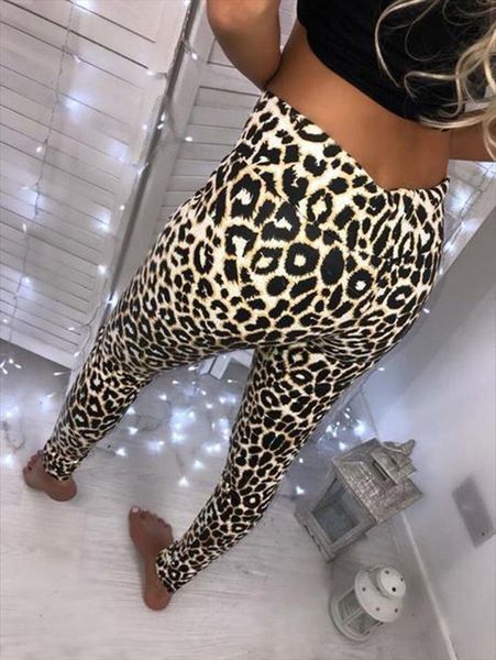

fashion high waist pants women leggings leopard snake skin design skinny stretch pencil long slim trousers ladies, Black