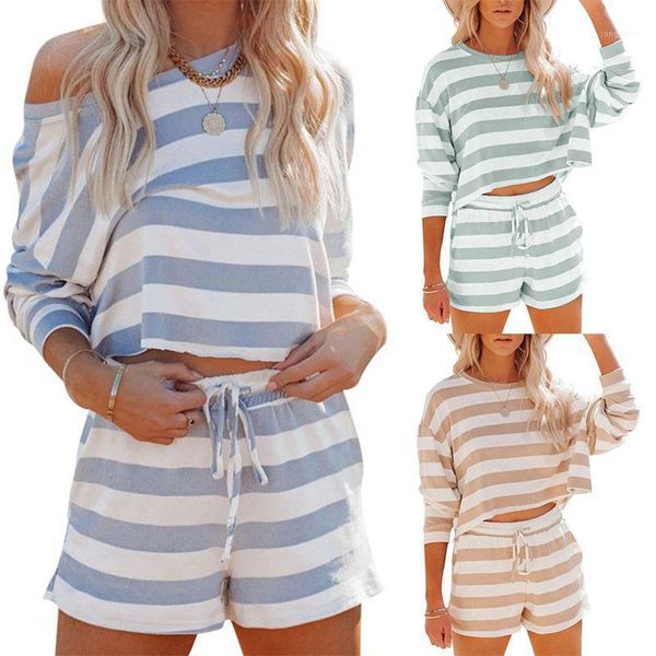 

women's tracksuits 2021 european and american summer style striped sports casual fashion ladies two-piece jacket + shorts, Gray
