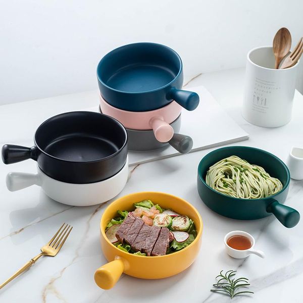

nordic style spaghetti grilled rice bowl with handle simple household tableware soup noodle salad ceramic bowls