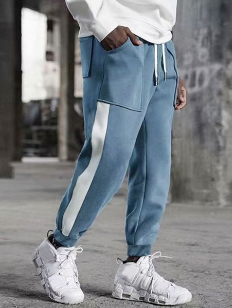 

men colorblock drawstring pocket sweatpants y2aw#, Black