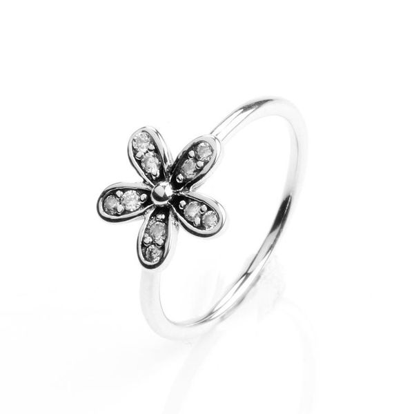 

100% 925 sterling silver pan ring classic daisy dazzling fashion flower for women wedding party gift jewelry cluster rings, Golden;silver