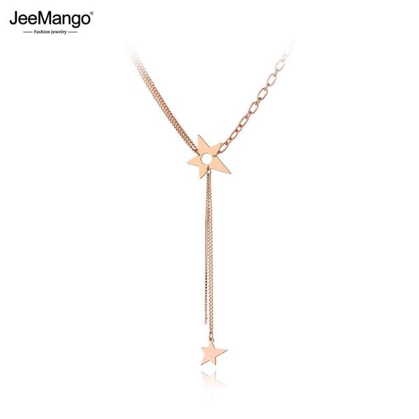 

jeemango bohemia design stainless steel star choker necklaces jewelry rose gold tassel pendant necklace for women girls jn20024 chokers, Golden;silver