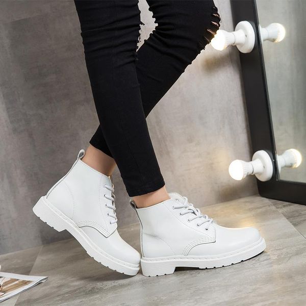 

boots flat bottomed female british low 2021 white big boots, short couple motorcycle, Black