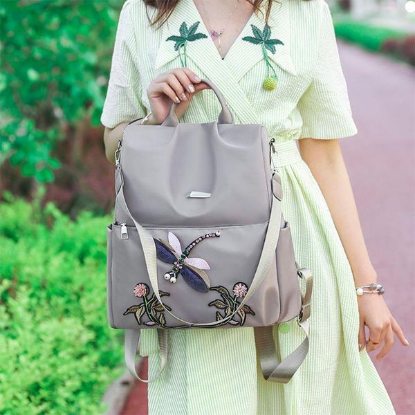 

casual wild lady bag dragonfly embroidery ethnic style function backpack nylon outdoor waterproof travel 63hc school bags