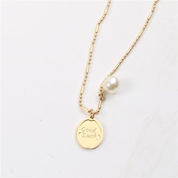 

pendant necklaces allme korean simple irregular coin necklace for women gold beads chain pearl good luck titanium steel 2021, Silver