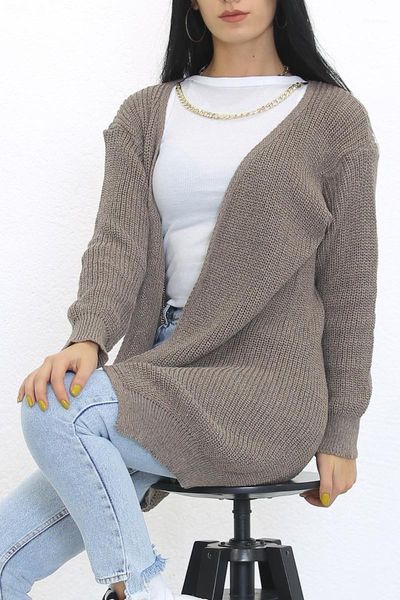 

women's wool & blends long braid brown cardigan, Black