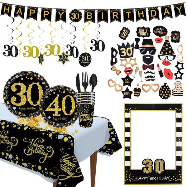 

party decoration 18 30 40 50 60 years birthday decorations black golden balloon happy anniversary adulte wedding