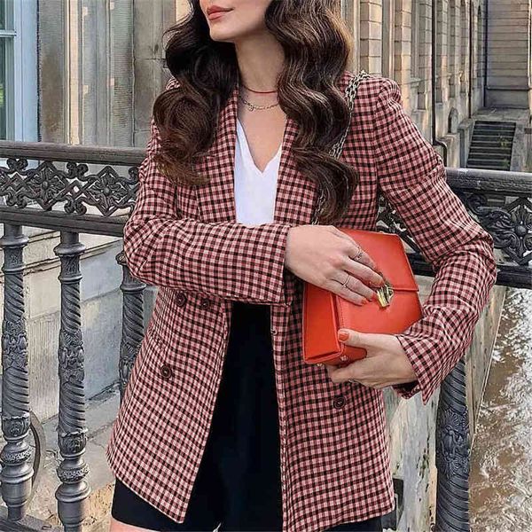 

fashion women plaid blazers and jackets work office lady suit slim double breasted business female blazer coat 210430, White;black