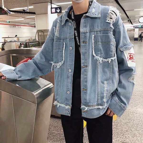 

men's jackets jean jacket, autumn, street fashion, hip-hop, trend, torn, men's casual ntyy, Black;brown