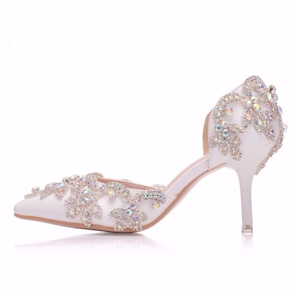 

sandals queeowers crystal custom ponited head diamond decorate shallow pu elegant 7cm high heel sandals bride wedding shoes, Black