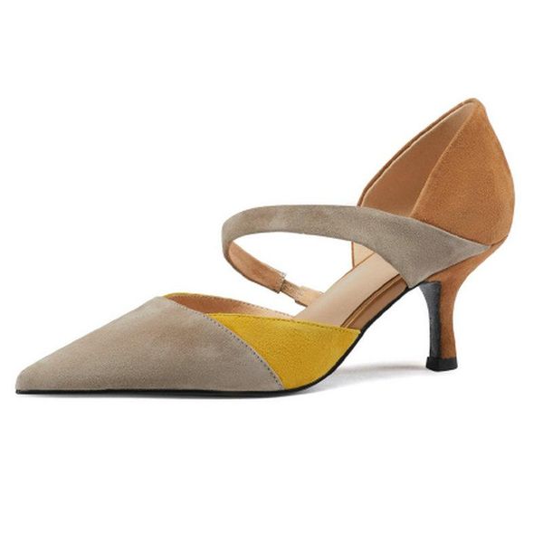 

mixed colors suede leather high heels stiletto heel women shoes summer pointed toe pumps office ladies dress, Black