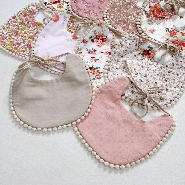 

baby bib infant burp cloths toddler cotton kid floral towel dinner feeding double-deck cute girl bibs h05c &