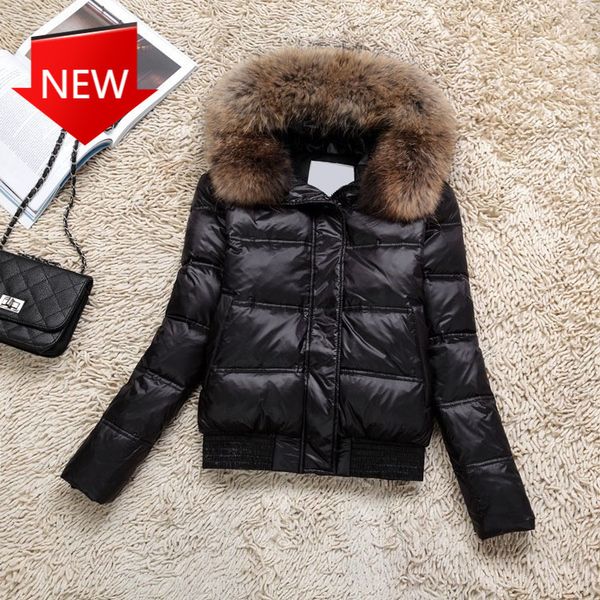 

coats down with hoodie pockets outwear real raccoon winter skin female jacket white thin sleeve, Tan;black