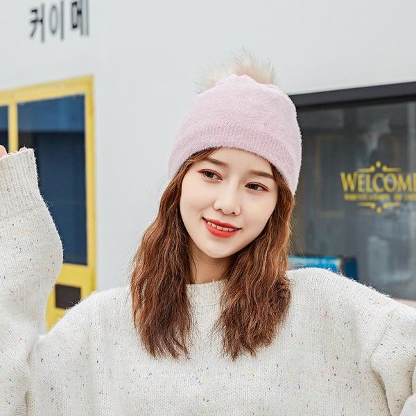 

europe and america knitted hat winter double layer plus velvet wool solid color simple earmuffs women's wide brim hats, Blue;gray