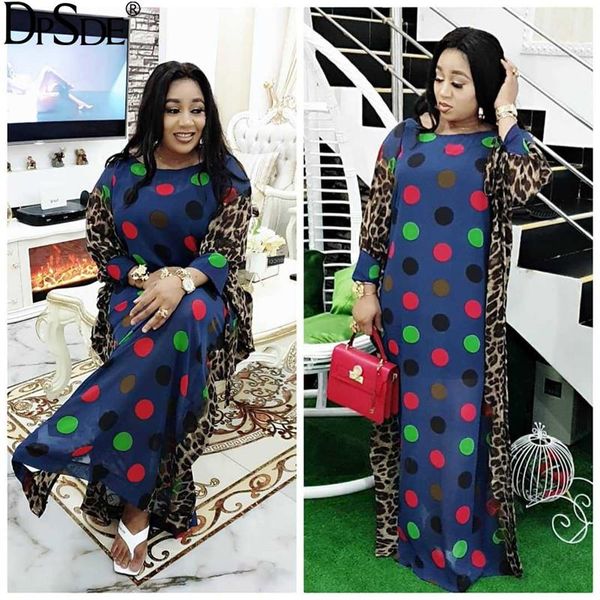 

casual dresses spring women 2021 fashion street style long sleeve round neck dot printed floor-length dress, Black;gray