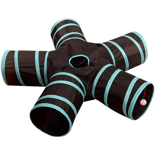 

cat toys foldable pet tunnel cute blue stripe style polyester cloth kitten play and rest product four five channels