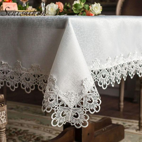 

table cloth white embroidery tablecloth upscale satin fabric lace hollow hem home dinning tv cabinet decor flag dust cover