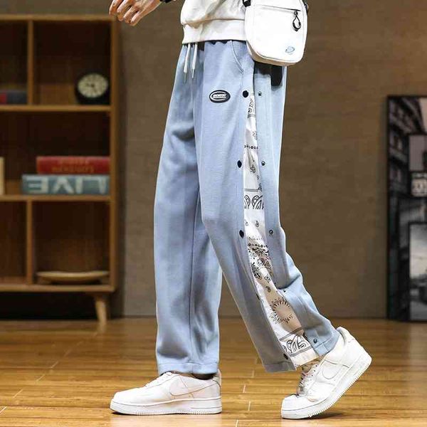 

pants spring and autumn new korean loose ruffian handsome men's 2021 new fashion brand casual button pants, Black