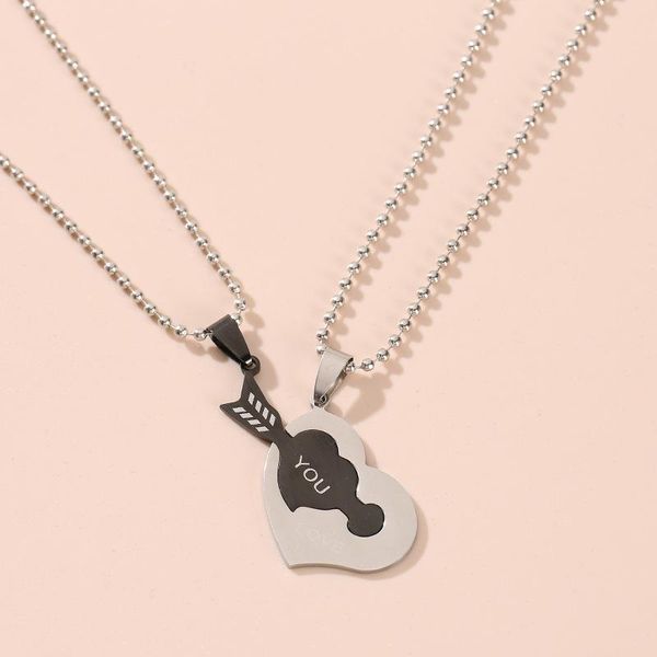 

chains fashion titanium steel couple necklace arrow love sweater chain cat stitched into circle pendant, Silver