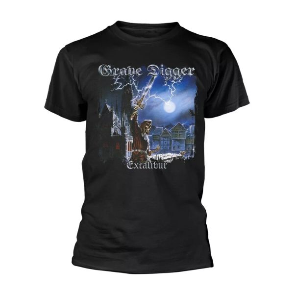 

grave digger excalibur licensed men t-shirt, White;black
