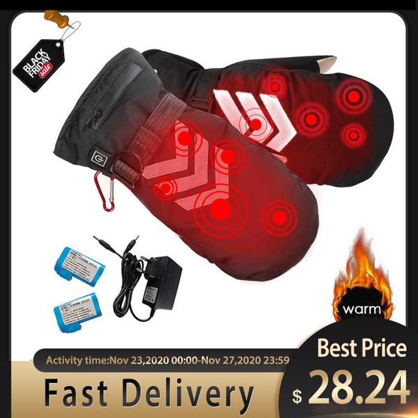 

cycling gloves rechargeable hand warmer winter electric thermal battery heated skiing snowmobile motorcycle mittens, Black