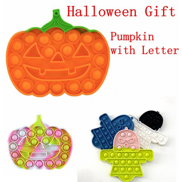 

halloween gift pumpkin ghost push bubble toy with letter tiy-dye favor silicone stress reliever sensory toys lla946