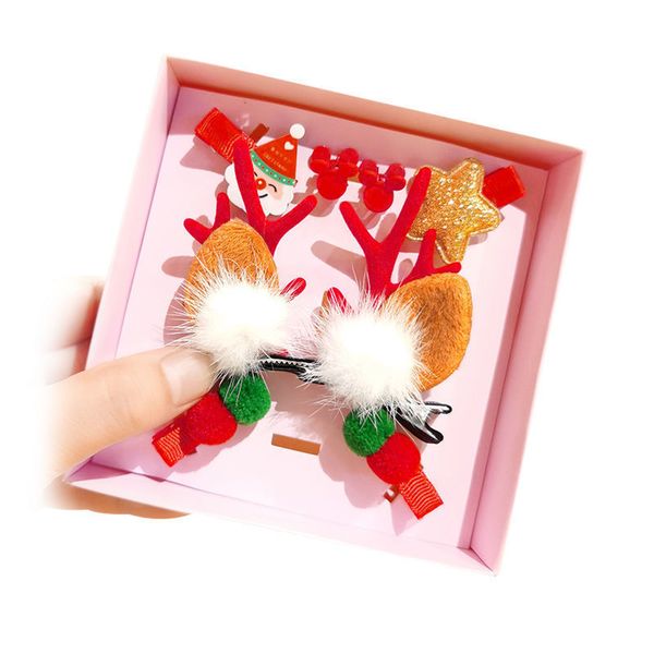 Forniture per feste Regali di Natale per neonati per bambini Ornamenti per capelli Confezione regalo Set corna adorabile pupazzo di neve corda per capelli ragazza alce forcina