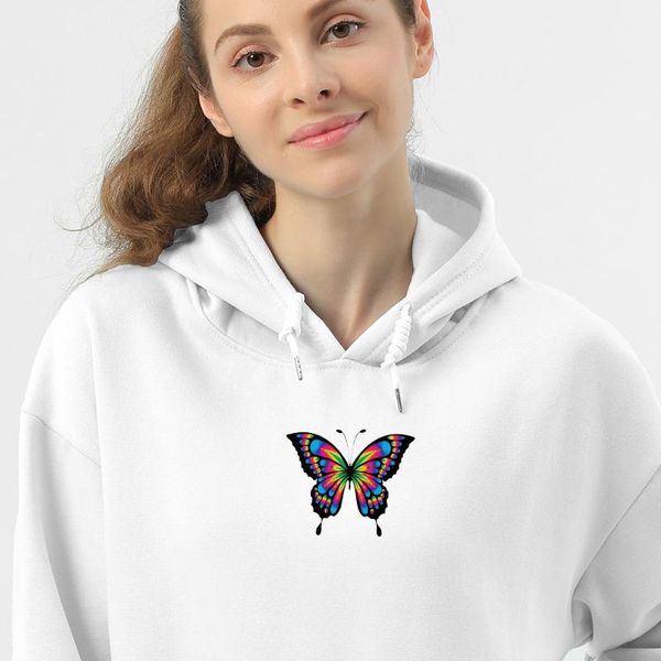 

women's hoodies & sweatshirts korean funny butterfly print cotton oversized hoodie women harajuku aesthetic graphic ladies pullover hoo, Black