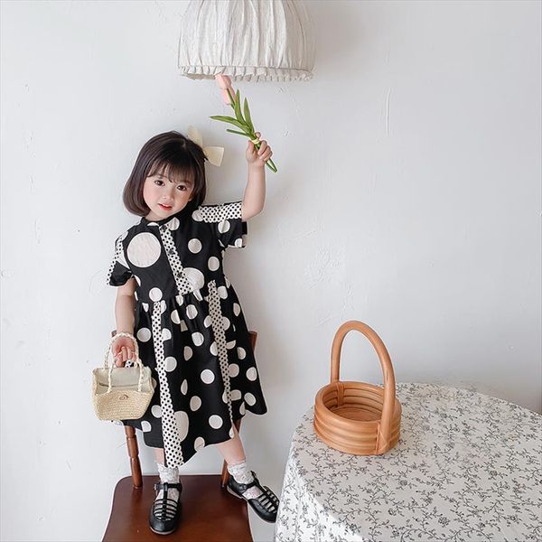 

girls summer fashion dot geometric girl dresses elements little princess short sleeve long style clothings, Red;yellow