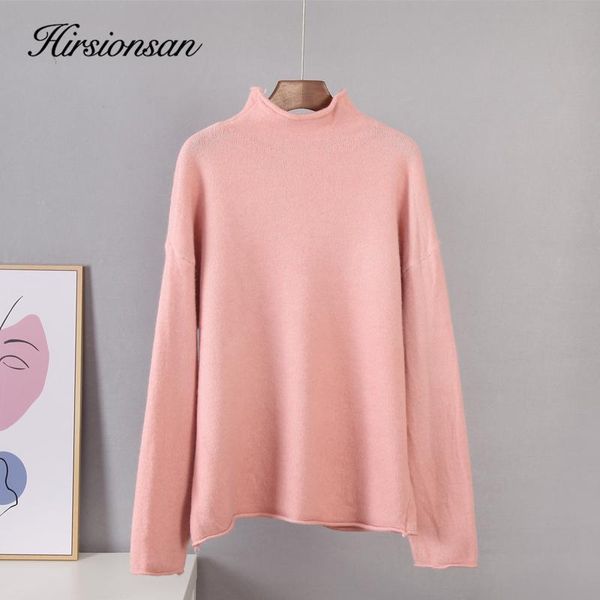 

women's sweaters hirsionsan half neck solid cashmere sweater women elegant soft warm female knitted pullovers basic knitwear loose casu, White;black